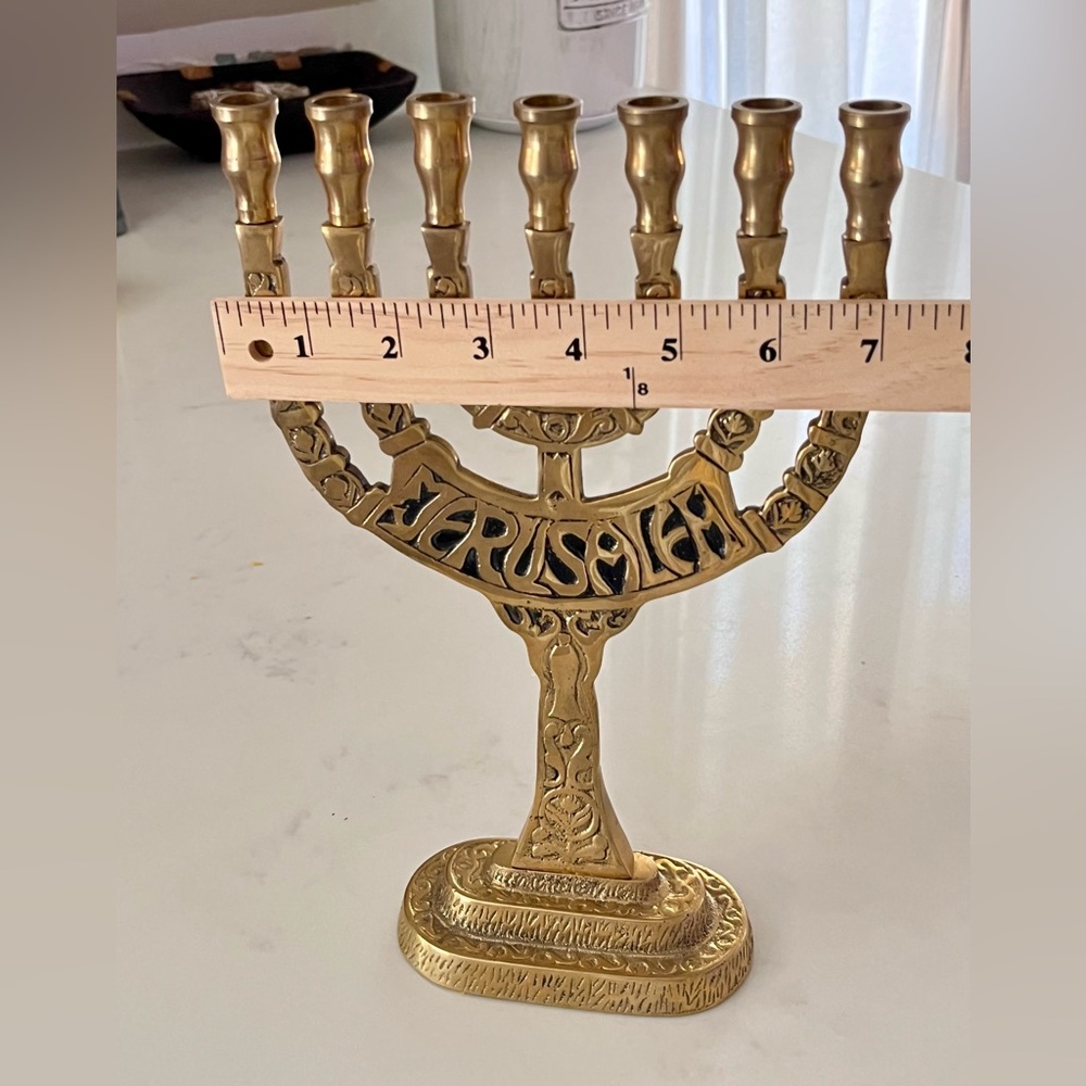 Elegant Jerusalem Heavy Solid Brass 11 Inch High Menorah 7 Branches - Picture 6 of 9